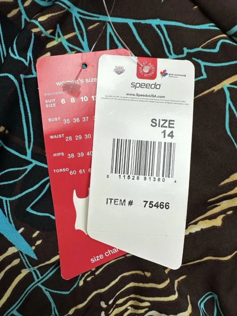 NWT Speedo Ultraback One Piece Swimsuit Sz 14 Tropical Botanical Conservative
